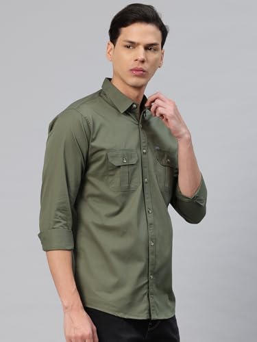 Image of Majestic Man Men's Washed Cotton Twill Casual Shirt -| with Dual Flap Pockets - Slim Fit | Full Sleeve | Casual Wear | Trendy & Comfortable