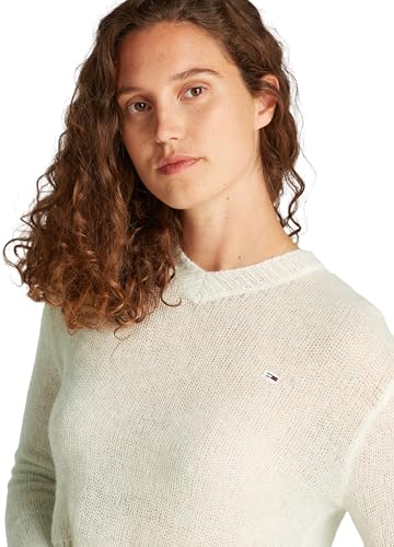 Tommy Jeans Damen Pullover Open Knit mit V-Ausschnitt, Elfenbein (Ancient White), S – Ansicht 3
