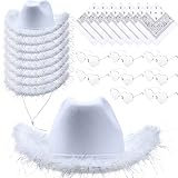 Coume 24 Pack Cowgirl Hats with Paisley Bandana and Heart Glasses Set, Fluffy Feather Boa Cowgirl Cowboy Hats for Party(White,Stylish Style)