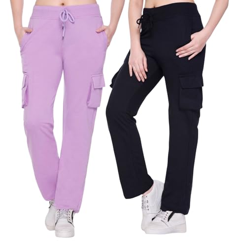 Image of White Moon Women's 4 Pocket Cargo Joggers for Gym - Comfortable Track Pants for Women, Cotton Jogger Combo Pack of 2, Ideal Track Pants for Women, Cargo Joggers for Everyday Wear