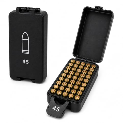 Estojo de Armazenamento de Munição Calibre 45, Caixa Compacta e Resistente, Capacidade para 50 Cartuchos, com Divisórias Removíveis, Dúravel e Resistente