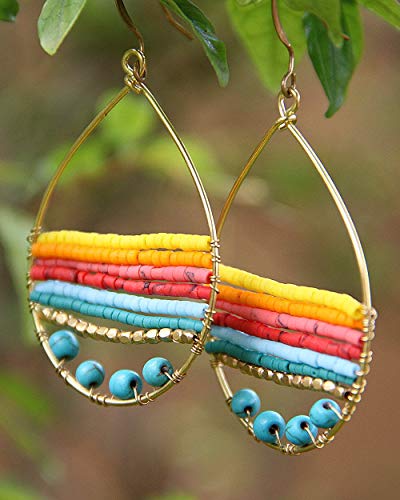 Boho Teardrop Multicolor Earrings Silver and Gold Plated with Colorful Varieties - Handmade Bohemian Turquoise Jewelry for Women and Beach Earrings For Women Vacation2