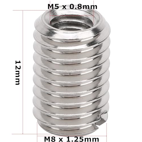 10 Stück Gewindeeinsatz Reduziermutter, Innengewinde M5 X 0,8 Mm, Außengewinde M8 X 1,25 Mm, Länge 12 Mm, Edelstahl-Gewindereduziermutter Befestigungs-Hardware für Möbelprojekte