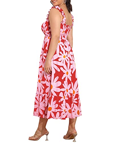 Image of Plus Size Summer Dress - Sun Boho Beach Casual Floral Spaghetti Strap Sleeveless Long Maxi Dresses