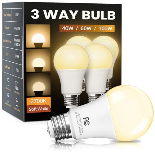 TJOY 3 Way Light Bulbs 40 60 100W Equivalent Soft Warm White 2700K 4 Pack