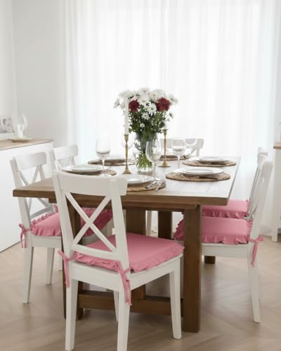 CASABELLAPIU Cuscini per Sedie con Volant e Cerniera, 38x38x4 cm, Set di 6 Pezzi 100% Made In Italy (Grigio-Rosa)