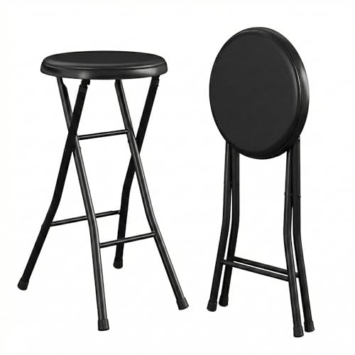24 Inch Folding Stool Chair Black Foldable Stool for Adults Portable Lightweight Collapsible Bar Stool with Padded Seat Compact Fold Up Stool for Parties Weddings Indoor Outdoor Use