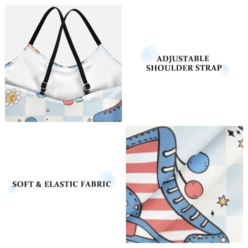 Girls One Piece Swimsuits Roller Skate Shoes for 4th of July Sport Halter Swimwear Beach Bathing Suit, 5-6T3