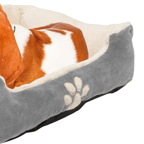 Petnic - Hundebett ca. 60x48x18 cm - Grau - Plüsch flauschig mit Rand weich für kleine bis mittelgroße Hunde Katzenbett Beige Hundekissen Haustierbett eckig ca. 60x50 cm