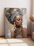 TONGYINLI Leinwandbild mit Gemälde einer afrikanischen Frau, schönes Frauenporträt, Wandkunst, Poster für Wohnzimmer, Wanddekoration, Bilder, 80 x 120 cm, Rahmen