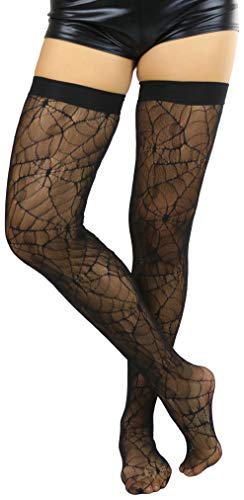 Image of ToBeInStyle Women's Spiderweb & Crawling Spider Print Hosiery Tights & Thigh High Stockings