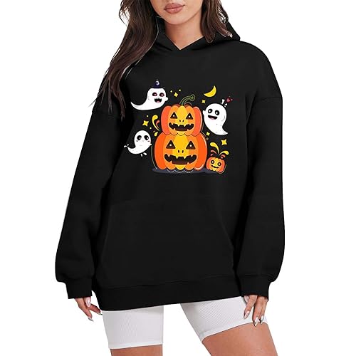 DABAOK Sudadera con capucha para mujer, con cremallera completa, para primavera y otoño, suéter suelto grande con capucha para mujer, Negro, 5XL