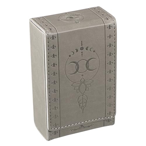 JUXYES Gray PU Leather Tarot Card Protective Holder Case, Magnetic Closure | Soft Felt Liner, Mysterious Tarot Theme Pattern, Card Storage for Standard Size Tarot Decks/Poker Cards/Bridge Size Cards
