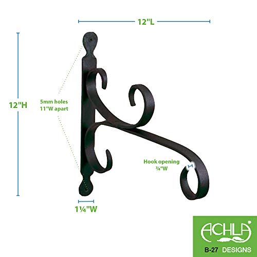 Achla Designs B-27 All-Purpose, Small Wrought Iron Wall Bracket Hook, Black #TOP1