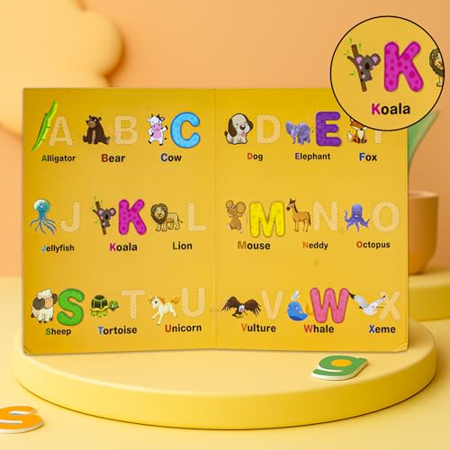 Image of WISHKEY Magnetic Educational Letter Stickers for Kids - ABC Alphabet Magnets with Shape Matching Cards, Preschool Learning & Montessori Educational Toy for Kids Age 3+ Green