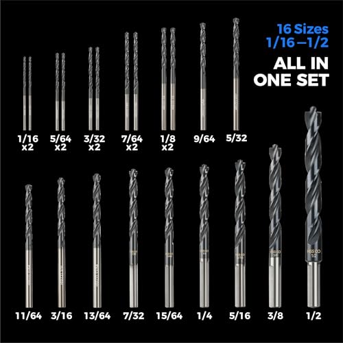 Image of Gifts for Men,toolant Cobalt Drill Bit Set for Metal and Steel, Christmas Gifts,Stocking Stuffers for Adults, TiAlN Coated with Bullet Point Tip, for Hardened Metal&Stainless Steel, 21pcs 1 /16 inch-1 /2 inch