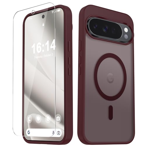 Image of for Google Pixel 10 /10 Pro Case, Matte Magnetic Phone Cover [with 1 Screen Protector] [Support for MagSafe] [Shockproof Military Grade Protection] Translucent Frosted Back, Wine Red