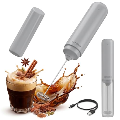 edihome, Mousseur à Lait Électrique Rechargeable, Mini Fouet Électrique pour Café, Mousseur de Lait pour Cappuccino Latte, Milk Frother Portable Rapide et Silencieux (Batterie Li-ion, Gris)