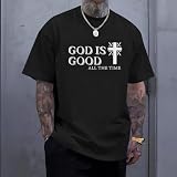 Wedsadl God is Good Shirt Christian Jesus Cross T Shirts for Men Religious Faith Inspirational Vintage Oversized Graphic Tees(Black,2XL)