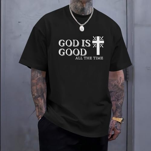 Wedsadl God is Good Shirt Christian Jesus Cross T Shirts for Men Religious Faith Inspirational Vintage Oversized Graphic Tees(Black,2XL)