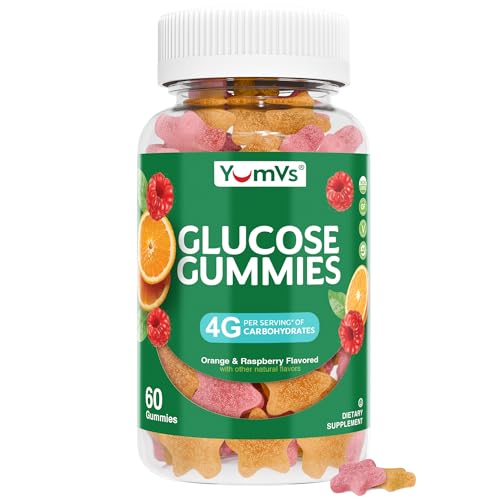 YUM-VS Glucose Gummies Fast Acting Glucose Gummy Great Tasting Gluten Free Vegan Non-GMO Orange & Berry Natural Flavor 60 Chewable Gummies for Adults & Kids