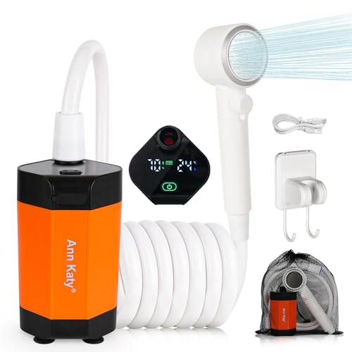 Ann Katy Portable Camping Shower Outdoor Camp Shower Pump,Upgrade Rechargeable Electric Shower Pump with Intelligent Digital Display Multiple Spray Modes for Camping, Hiking, Traveling,RV