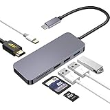 [7 in 1 USB C Hub]: Dieser USB C Hub verfügt über 1* HDMI-Anschluss, 1* Type C Anschluss, 3* USB 3.0-Anschlüsse, 1* SD und 1* Micro SD Kartensteckplatz, der 7 Ports USB Type C Adapter lässt sich von Laptops, PC oder Smartphone an mehrere Geräte anschließen, erfüllt Ihre täglichen Lernen und Arbeiten Bedürfnisse.