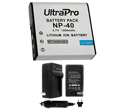 UltraPro NP-40 Rechargeable 1300mAh High-Capacity Replacement Battery with Rapid Travel Charger for Select Casio Digital Cameras Including EX-Z850 EX-Z1000 EX-Z1050 EX-Z1080 EX-Z1200