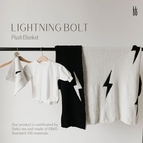 forever french Baby Plush Blanket | for Infant Toddler and Newborn | Receiving Blanket | 100% Microfiber Feather Yarn | Soft Warm Cozy for Crib Stroller & Travel (Black & White Lightning Bolt)2