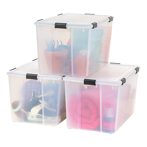 IRIS USA WeatherPro 156 Qt Storage Bins with Lids, 3 Pack, BPA-Free Plastic Gasket Box with Tight...