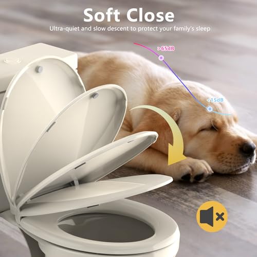 Image of Aunsffer Round Toilet Seat Almond, Toilet Seat 16.5 inch Soft Close, Premium PP Material Easy Clean, B2B Available, Elegant Design, Almond