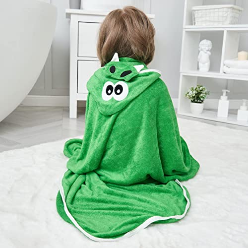Image of HIPHOP PANDA Ultra Soft Hooded Baby Towel - 2-Layer Thick 500GSM Absorbent | Rayon Made from Bamboo, Hooded Bath Towel for Newborn, Infant, Toddler, Baby Registry - Dinosaur, 30x40 In