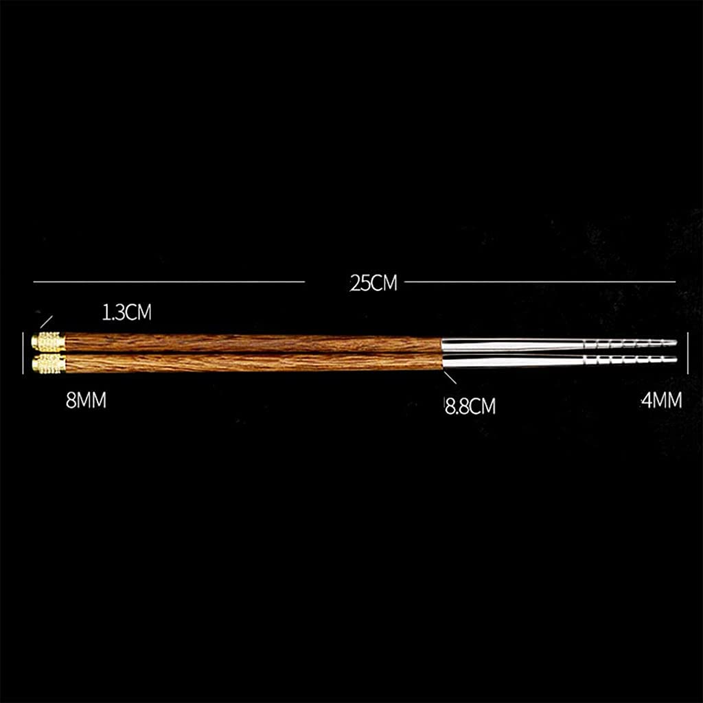 FAMMIX Juego de 10 pares de palillos de madera reutilizables de acero inoxidable 304 con estuche, palillos de alta calidad, aptos para lavavajillas, palitos chinos japoneses para sushi, fideos A