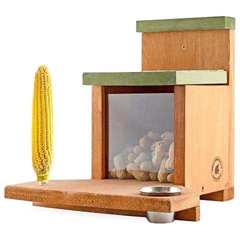 Uncle Dunkels Ultimate Squirrel Munch Box Feeder; Rustic Handmade Squirrel Food Box Cover