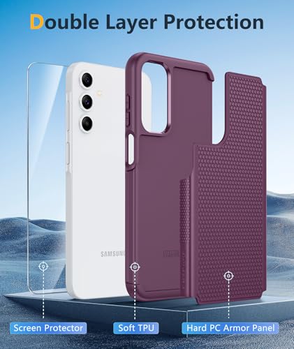 Image of FNTCASE for Galaxy A15-5G Phone Case - Samsung A15 5G Military Grade Drop Protection, 14ft Drop Tested, Screen Protector Included, Anti-Slip Textured, TPU+PC Dual Layer Shockproof Cover (Burgundy)