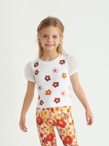 Image of Toddler Girls Shirt Puff Dot Short Sleeve T-Shirt Cute Ribbed Blouse Girls Pullover Tee Tops for 2-8 Years