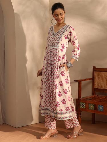 Image of Libas Printed Cotton Anarkali Kurta With Trouser and Dupatta | ethnic wear | bridal suit | occasion wear