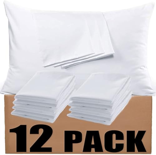 Bulk Pillow Cases Standard Size Set of 12 Pack Basic Pillowcases White Pillow Case Hypoallergenic Pillowcase Soft Envelope Closure Covers 20 x 26 Inches