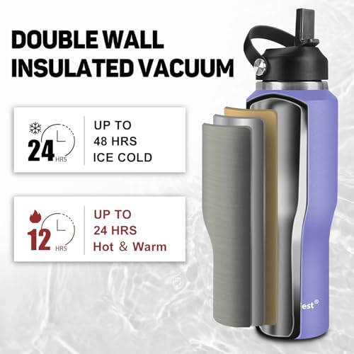 Image of 32oz Water Bottle Insulated with Straw,Leak Proof Water Bottles,Mens Water Bottle Stainless Steel for Gym,Hiking,Travel,Sport,1 Liter,Bpa free