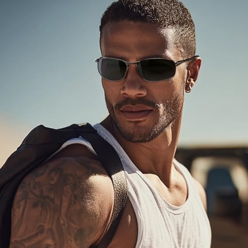 Retro Rectangle Narrow Polarized Sunglasses for Men, UV400 Metal Frame Mens Sunglasses for Driving & Outdoors2