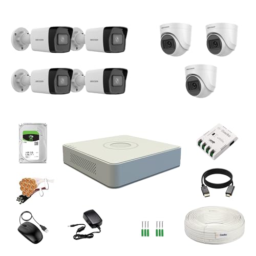 Image of HIKVISION 2MP 1080P 8 Channel DVR, 2MP 3 Dome & 4 Bullet Cameras [Night Vision + EXIR Technology + Motion Detection + HDTVI] + 1 TB HDD + 8 CH SMPS + CCTV Cable + BNC /DC