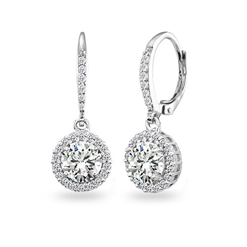 Sterling Silver Cubic Zirconia Round Dangle Halo Leverback Drop Earrings For Women Girls #TOP27