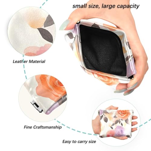 Watercolor Color Roses Squeeze Coin Purse, Leather Coin Purse, Mini Wallet, Compact and Portable, Unisex2