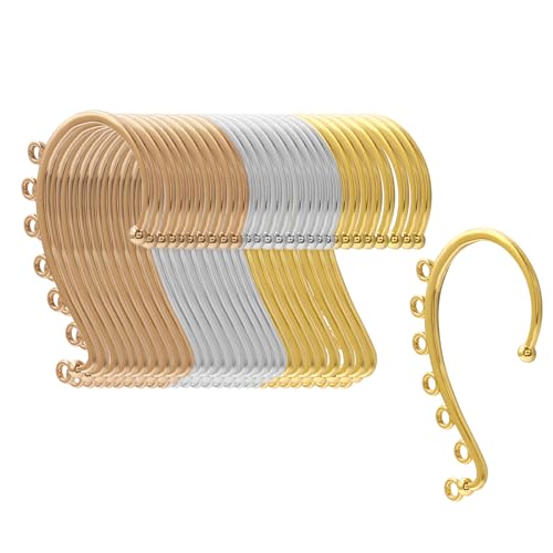 Hitefu 30PCS Ear Cuff Earrings for Women, 3 Colors 7 Holes Ear Wrap Earring Hooks, No Piercing Ear Cuff Clips for DIY Earring Making Accessories Jewelry Supplies (Silver+Gold+KC Gold)