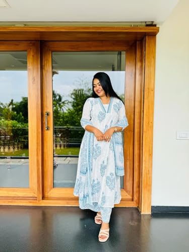 Image of GoSriKi Women's Rayon Blend Anarkali Printed Kurta with Pant & Dupatta