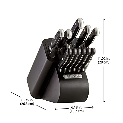Sabatier Self-Sharpening 12-Piece Forged Triple Rivet Knife Block Set With Edgekeeper Technology, High-Carbon Stainless Steel Kitchen Knives, Razor-Sharp Knife Set With Wood Block, Black #TOP7