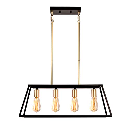 GZBtech Linear Kitchen Island Pendant Lighting, 4-Light Matte Black & Gold Metal Chandelier, 53.15'' Height Adjustable Contemporary Hanging Light Fixture for Dinning Living Room Over The Table