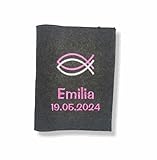 Zwucki Gotteslob Einband Filz bestickt personalisierbar Namen versch. Farbe Geschenk zur Taufe Kommunion Firmung römisch katholisches Gebets- Gesangsbuch Kirche Umschlag (Fische)