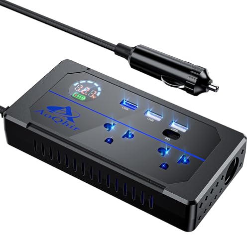 Image of AoQhir Car Inverter 200W DC12V to AC100V Converter, 3 USB Ports with QC3.0 Fast Charging, TYP-C Support, Smart Display, Multi-Protection, Car Power Inverter for Charging & Power Supply