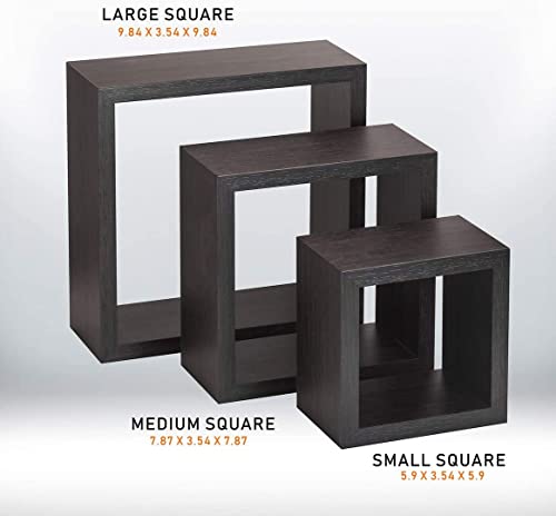 Halter Square Wood Shelves, Floating Wall Shelves For Bathroom, Bedroom, Living Room, And Kitchen, Wooden Office Shelves, Floating Shelf For Wall Storage, Wall Mounted Floating Shelf, Brown, Set Of 3 #TOP3